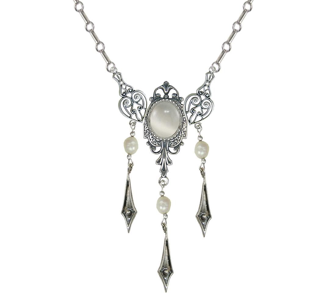 Sterling Silver Victorian Necklace With White Moonstone